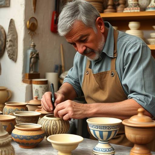 Artigiano siciliano che lavora la ceramica