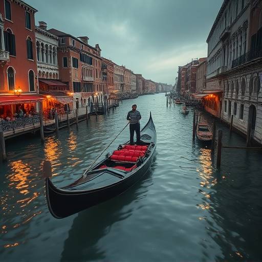 Gondola che naviga lungo un canale veneziano