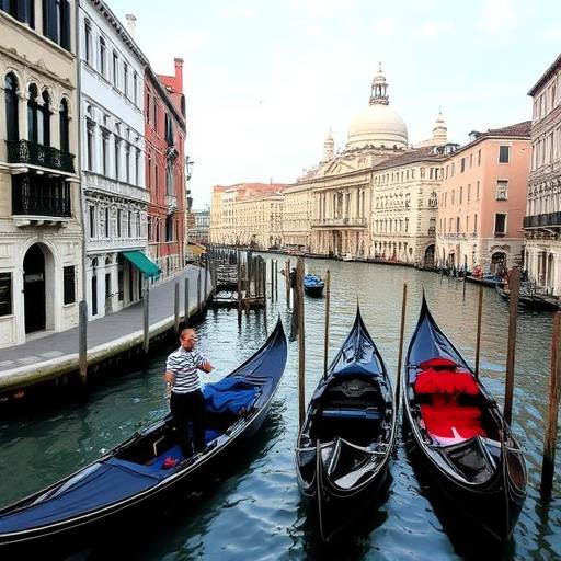 Vista del Canal Grande di Venezia con gondole e palazzi storici